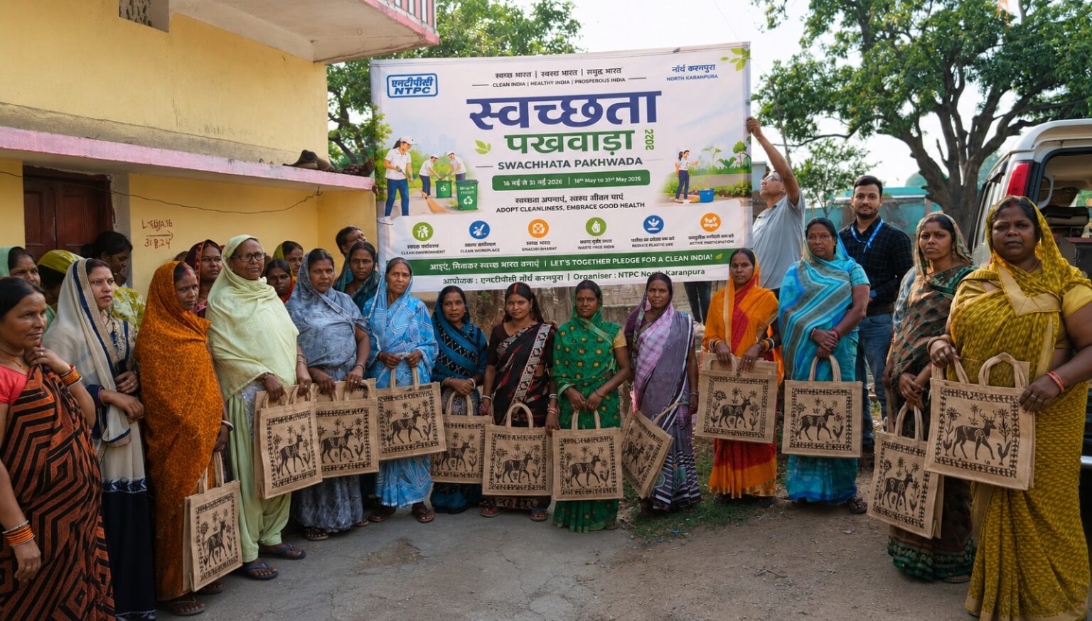 एनटीपीसी नॉर्थ करणपुरा द्वारा परियोजना प्रभावित गांवों में जूट बैग एवं फलदार पौधों का वितरण